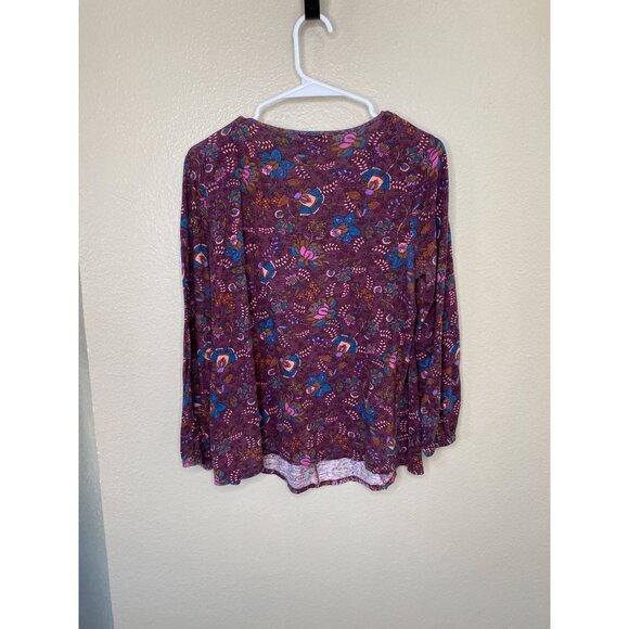 Vintage America Purple Floral Boho Top M‎ Long Sleeve Scoop Neck Lightweight - Picture 4 of 5